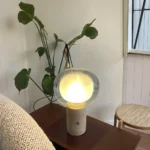 Popular Items 2025 Rechargeable Travertine Base Design Glass Lampshade Table Lamp Desk Light - Image 3
