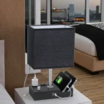 Multiple USB Port Bedside Table Lamp with Charging Station Hotel Desk Light Lamp - Image 4
