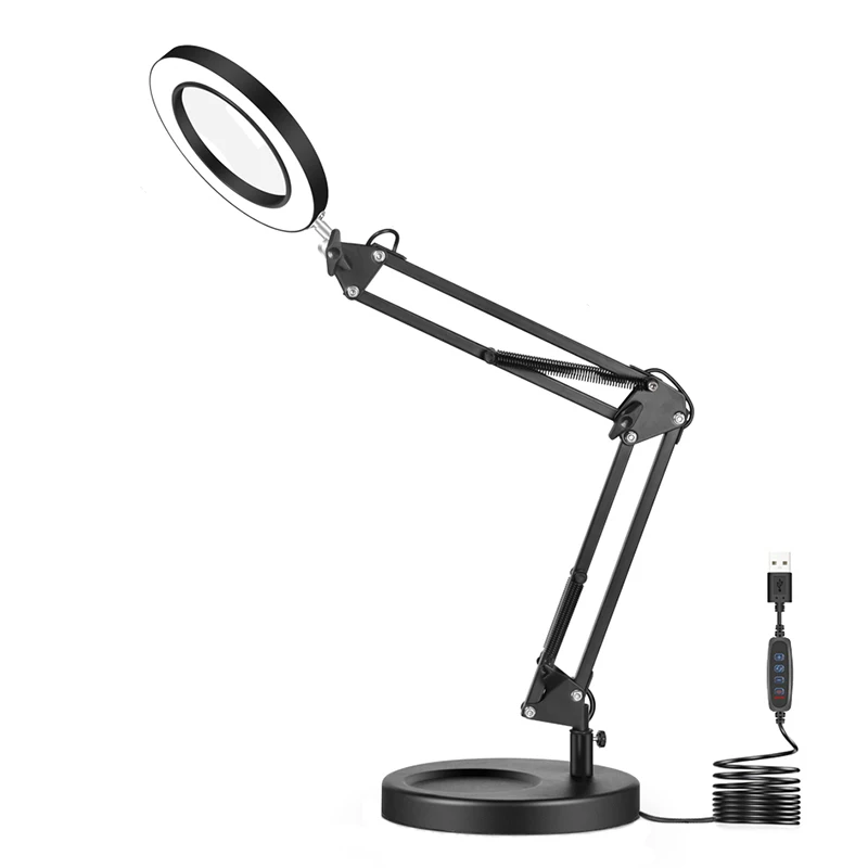 H16e4d3a762fe4953ae45ba6070858f4em.webp High Quality Salon Work Folding Long Arm Desk Lamp with 8x Magnifier Nail Art Reading Table Lamp - Image 1