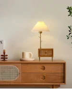 2 in 1 Wood Fabdric Shade Table Lamp with Shelf Desk Bedside Light - Image 4