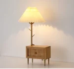 2 in 1 Wood Fabdric Shade Table Lamp with Shelf Desk Bedside Light - Image 2