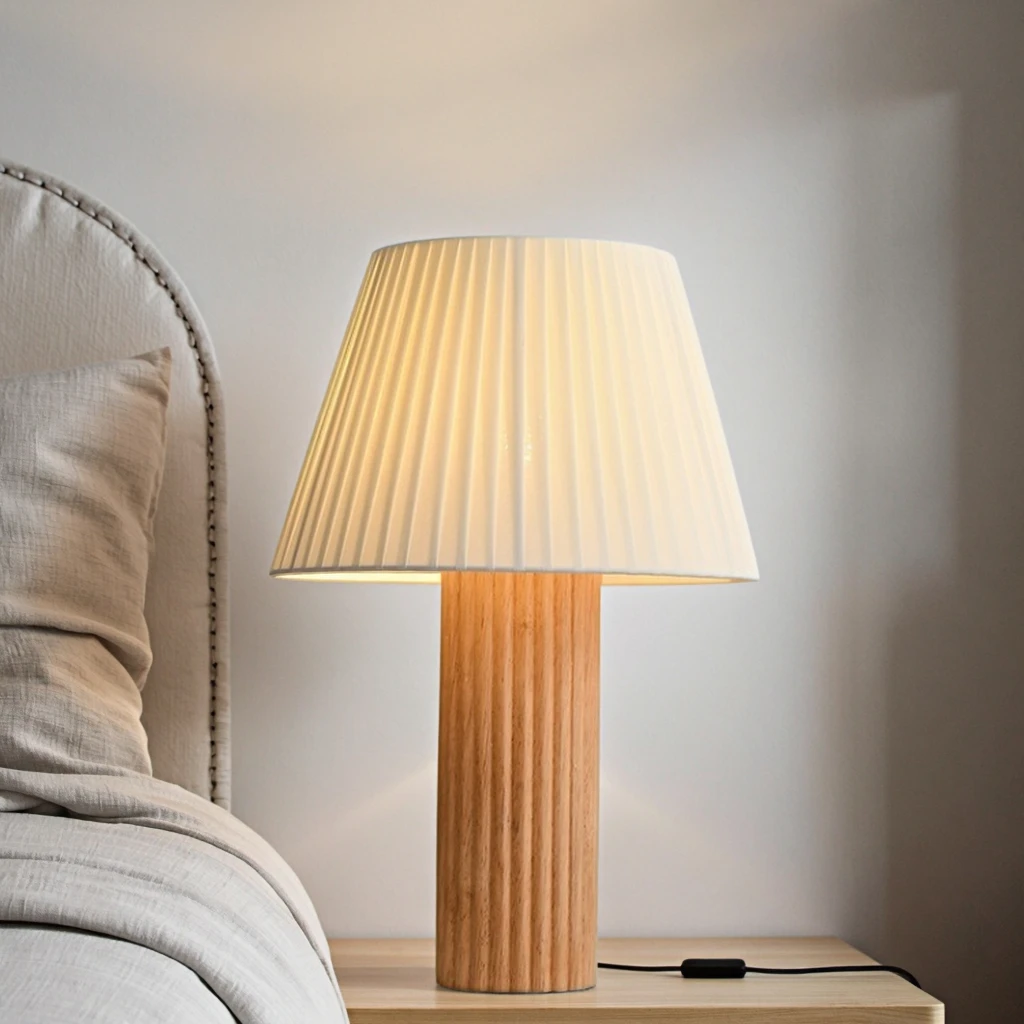 H67f3bad9356342a7b306236a81770a4at.webp Wabi Sabi Art Wooden Base Table Lamp With Fabric Lampshade Living Room Sofa Bedside Table Lamp - Image 1