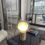 Popular Items 2025 Rechargeable Travertine Base Design Glass Lampshade Table Lamp Desk Light - Image 6