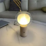 Popular Items 2025 Rechargeable Travertine Base Design Glass Lampshade Table Lamp Desk Light - Image 5