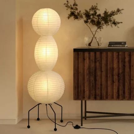 Minimalist Home Decorative Rice Paper Floor Lamp with Big Shade Wabi Sabi Retro Style Standing Paper Lamp CE UL