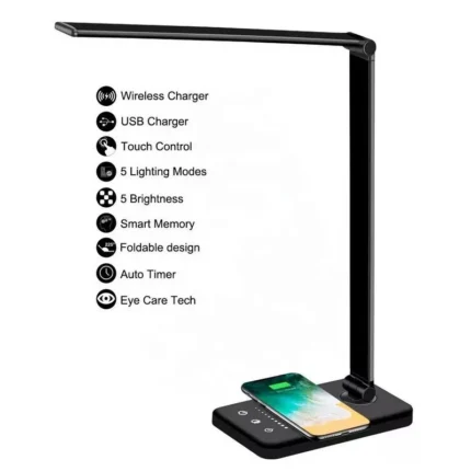 Aluminum Alloy Folding Wireless Charging Desk Lamp Study Table Lamp With USB Charging Port Auto Timer Eye-Caring LED Lamps