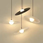 Modern Metal Flying Saucer UFO Chandelier Minimalist Black Pendant Lights for Living Room Dinning Room