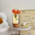 Modern Luxury Rechargeable Wireless Wood Table Lamp Touch Control Led Night Light Glass Vase Cordless Table Lamp - Image 2