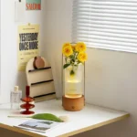 Modern Luxury Rechargeable Wireless Wood Table Lamp Touch Control Led Night Light Glass Vase Cordless Table Lamp - Image 3