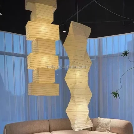 Wabi Sabi Rice Paper Pendant Lamp Creative Lampshade Decoration Big Hanging Light Living Room Hotel Paper Lantern Lamp