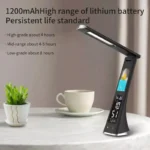 Desk Lamp LED Desk Light With Clock Calender Thermometer Display Foldable Touch Switch 3 Levels of Dimmable Table Lamp Dock - Image 4