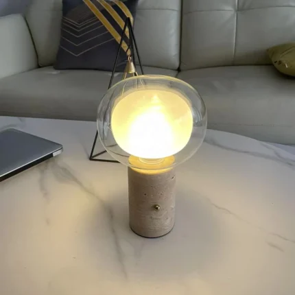 Modern Luxury Rechargeable Traverine Table Lamp for Living Room Restaurant Atmosphere Glass Table Lamp With Battery