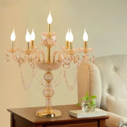 Modern Luxury Wedding Table Lamp Candelabra Decoration Crystal Candle Table Lamp