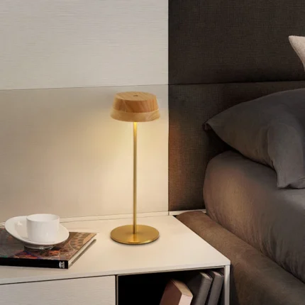 Restaurant Imitated Wood Rechargeable Cordless Table Lamp Luxury Touch Dimmable Golden Table Lamp bar Hotel Decorative Light