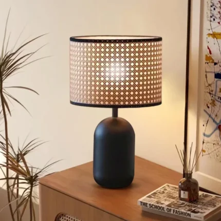 Wholesale High Quality Household Rattan Table Lamp Modern Hotel Bedroom Metal Bedside Table Lamp