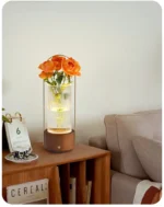 Modern Luxury Rechargeable Wireless Wood Table Lamp Touch Control Led Night Light Glass Vase Cordless Table Lamp - Image 5
